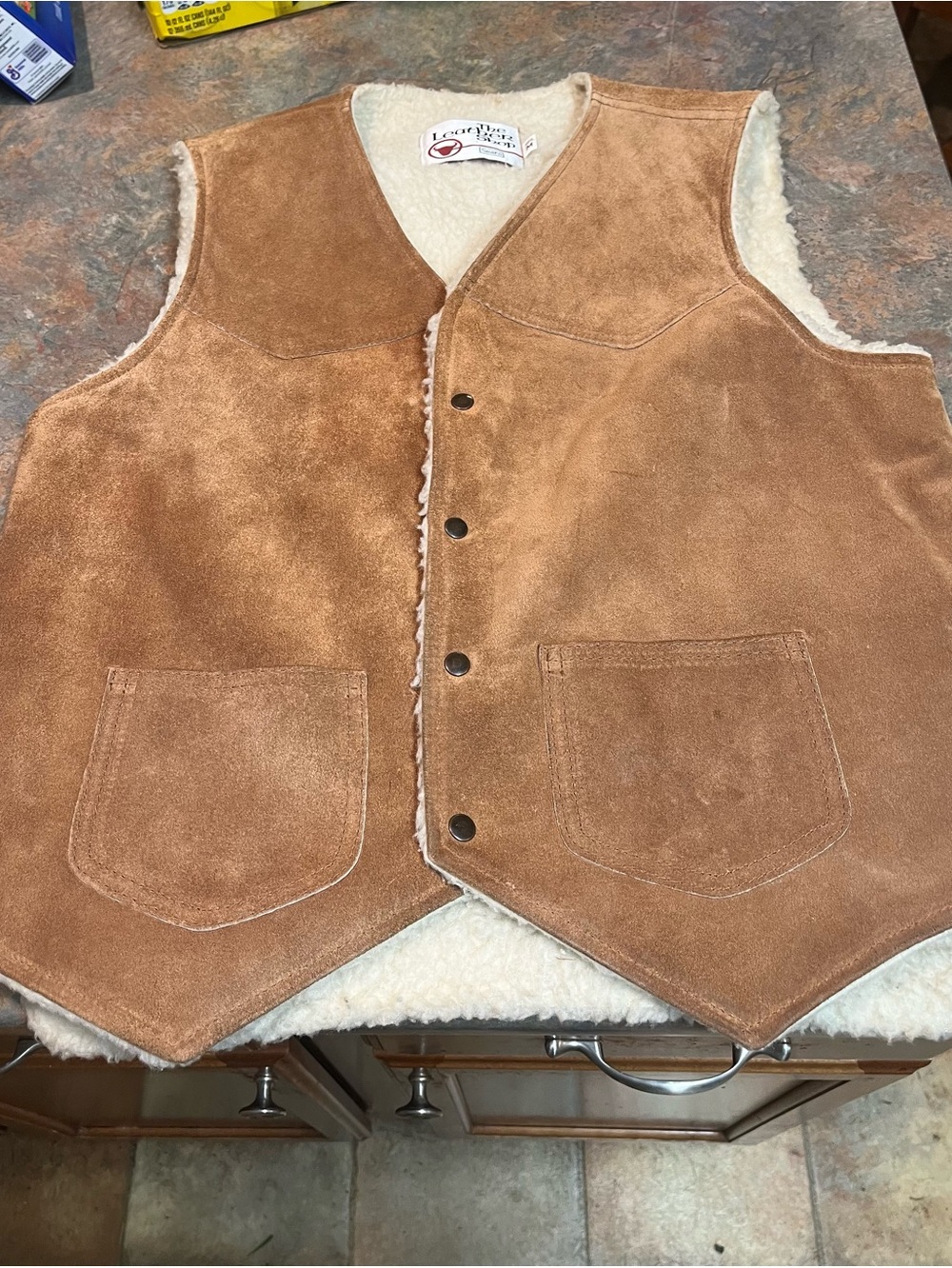 The leather shop sears vintage Men's Tan Suede Sherpa Vest by Weatherproof